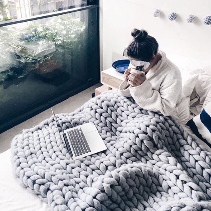 Chunky Knitted Wool Blanket