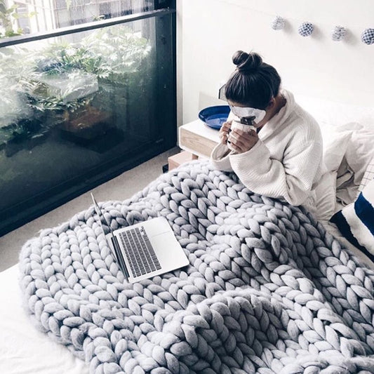 Chunky Knitted Wool Blanket